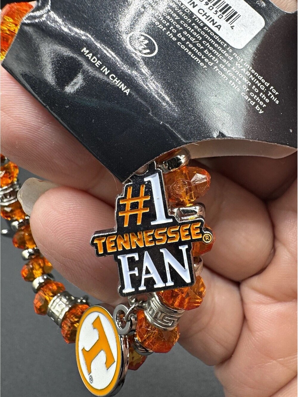 Tennessee Volunteers Beaded Charm Bracelet Orange Silver White NCAA Licensed